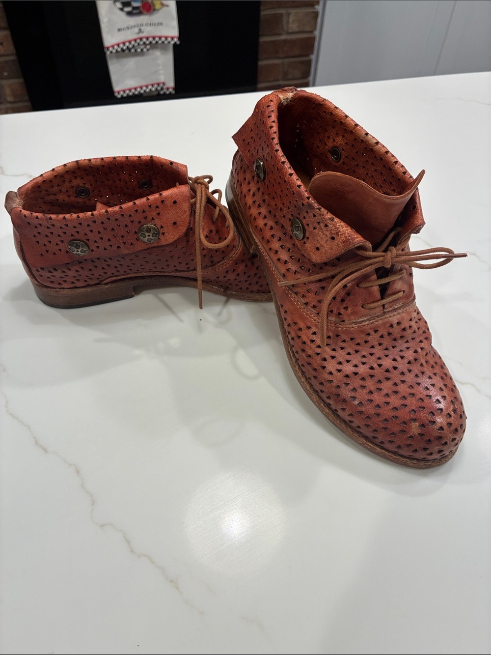 Patricia Nash Burnt Orange Perforated Lace-Up Ankle Boots